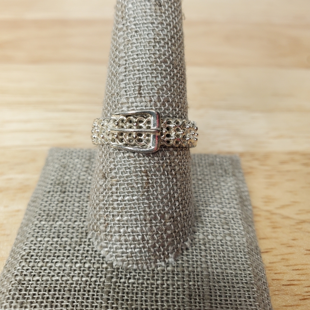 Vintage Sterling Silver Belt Buckle Mesh Ring Band Textured 925 Size 10